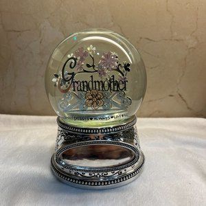 NWOT Rotating musical snow globe cutout Grandmother glitter silver pink flowers